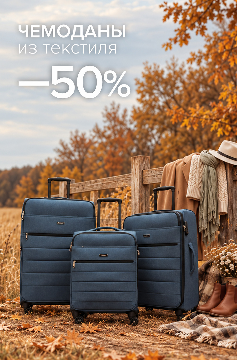 Чемоданы из текстиля со скидкой 50%